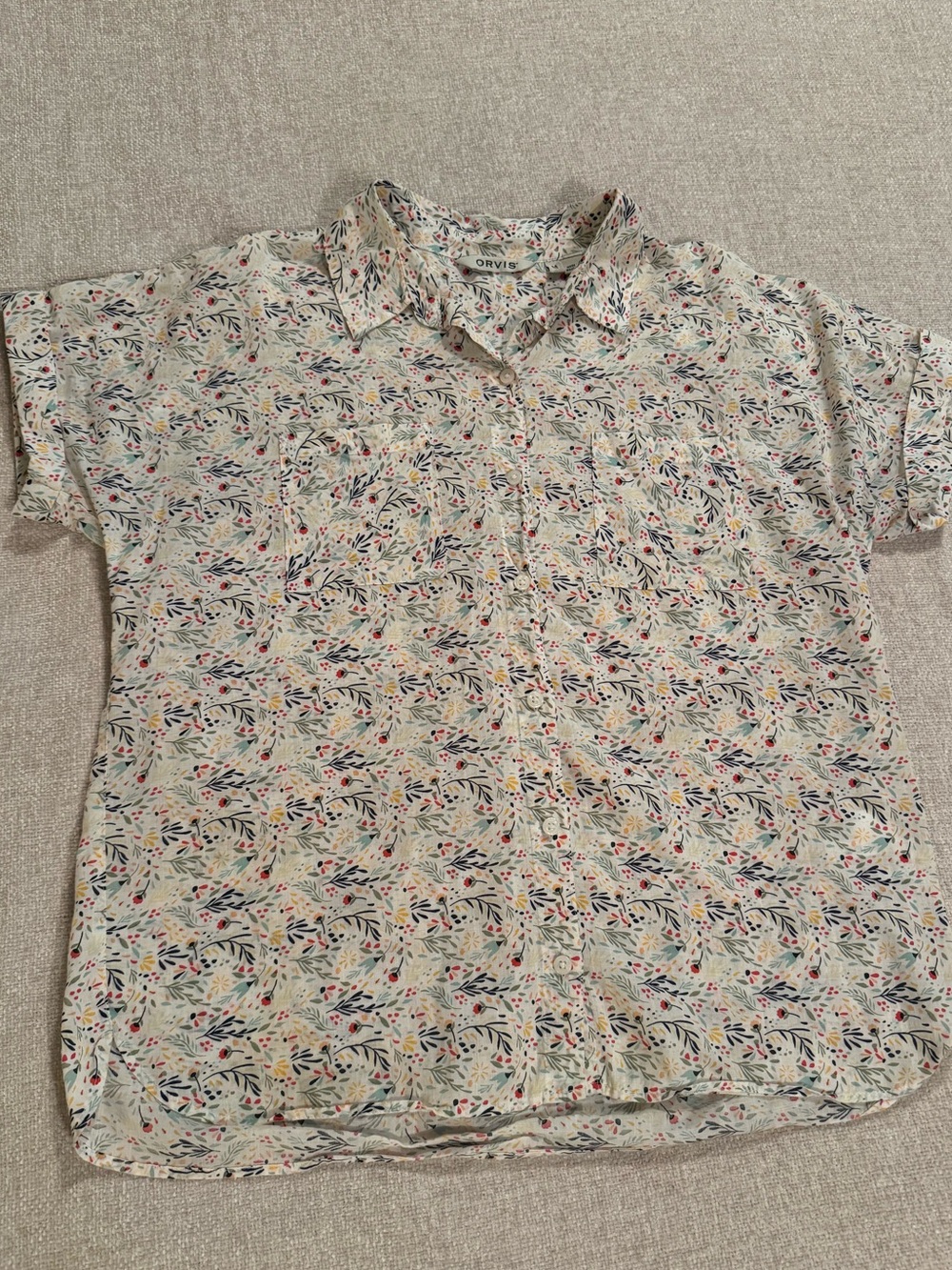 Orvis Botanical Floral Camp Shirt Button Up Cotton Medium